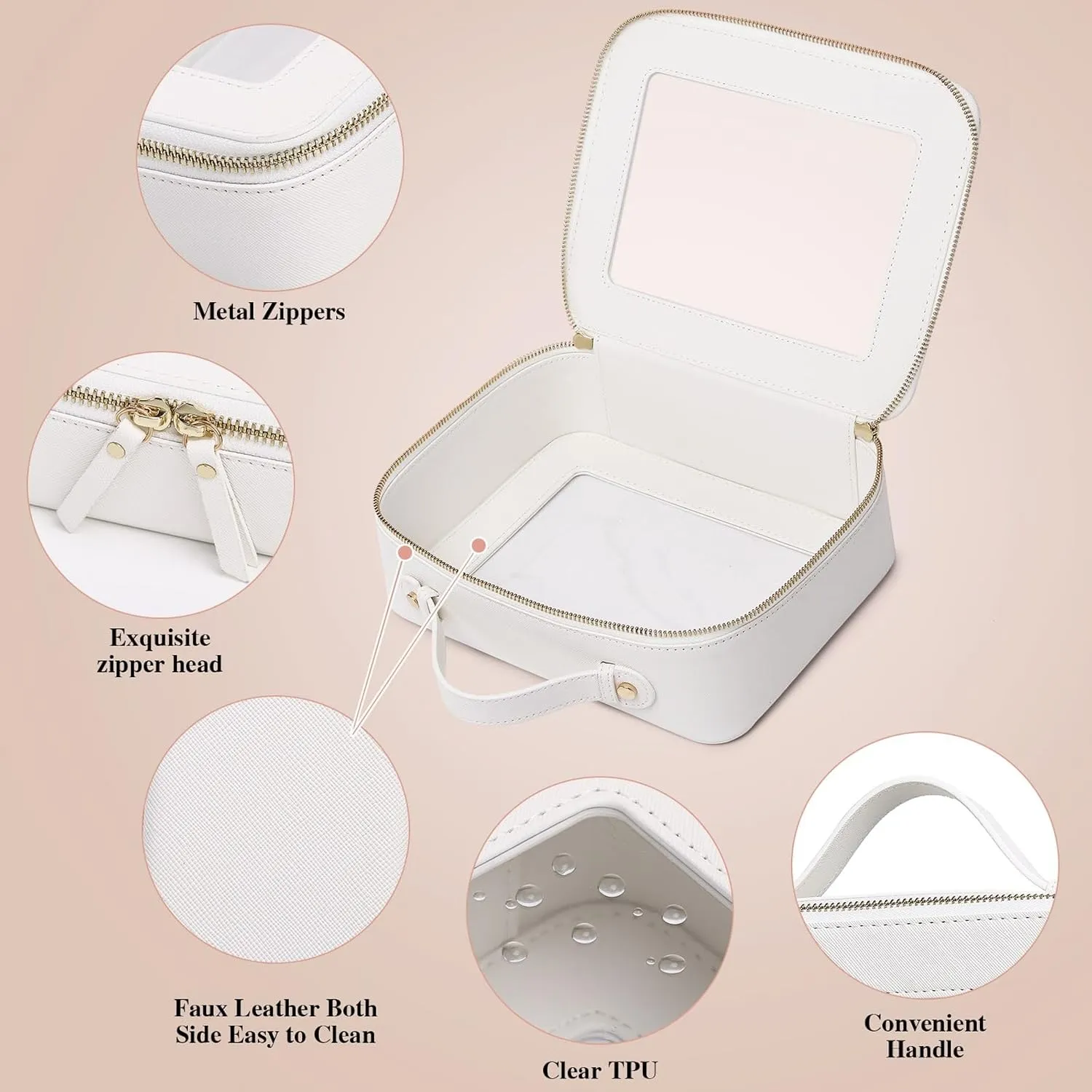 Clear Makeup Bag Waterproof Travel Case for Cosmetics and Toiletries Women's Purse Organizer and Clear Car Bag with Zipper (White, L M MINI)