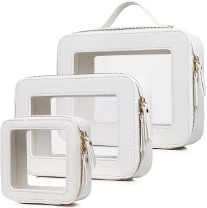Clear Makeup Bag Waterproof Travel Case for Cosmetics and Toiletries Women's Purse Organizer and Clear Car Bag with Zipper (White, L M MINI)