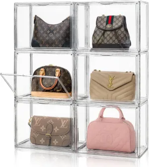 Clear Plastic Handbag Storage Organizer for Closet,Acrylic Purse Organizer with Magnetic Door,Dustproof Book & Cosmetic Display Cases,Large Figures Collectibles Showcase,Shoe Box, Bag Organizer