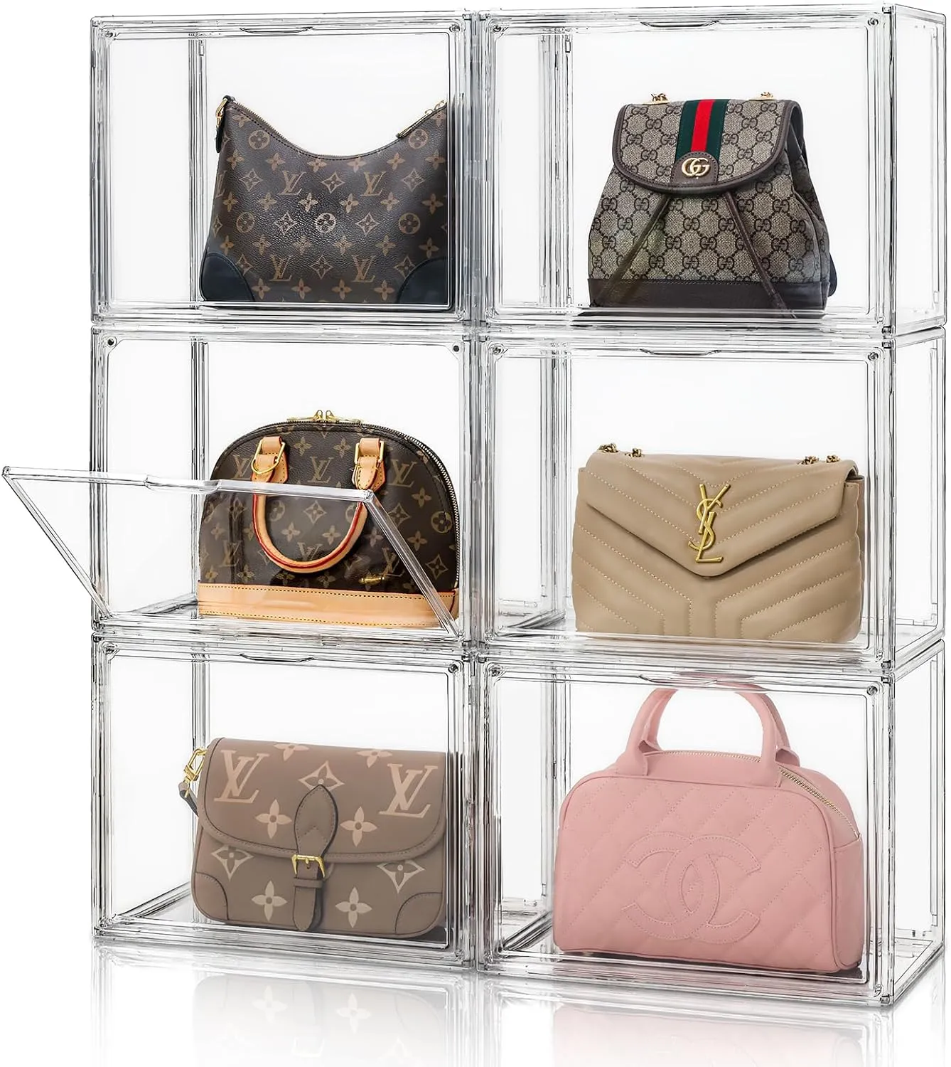 Clear Plastic Handbag Storage Organizer for Closet,Acrylic Purse Organizer with Magnetic Door,Dustproof Book & Cosmetic Display Cases,Large Figures Collectibles Showcase,Shoe Box, Bag Organizer
