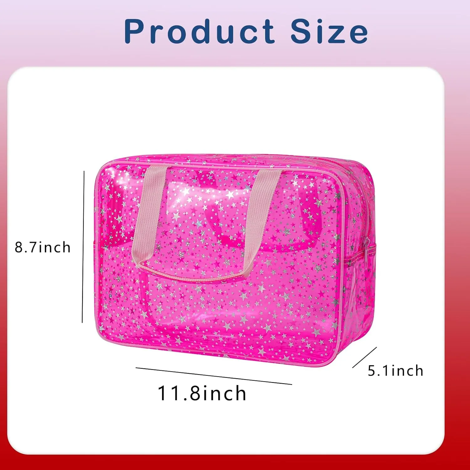 Clear PVC Star Large Cosmetic Bag, Transparent Large Zippered Opening Makeup Bag, Portable Waterproof Travel Bag with Handle, Gym, Swimming and Beach Bag (01Pink)