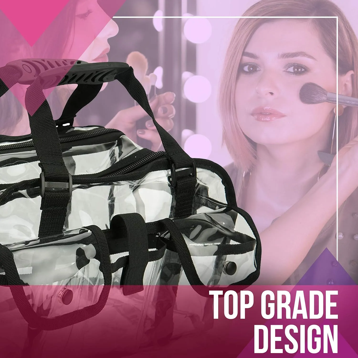 Clear Set Bag Double Storage Compartment 3 External Pockets and Shoulder Strap, 13x8x8.5 Inch (Pack of 1)