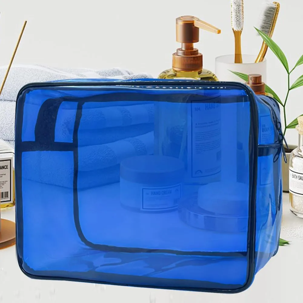 Clear Toiletry Bag, PVC Makeup Bag for Women, Spacious Clear Cosmetic & Toiletry Pouch，Large Transparent Makeup Pouch for Travel (Blue)
