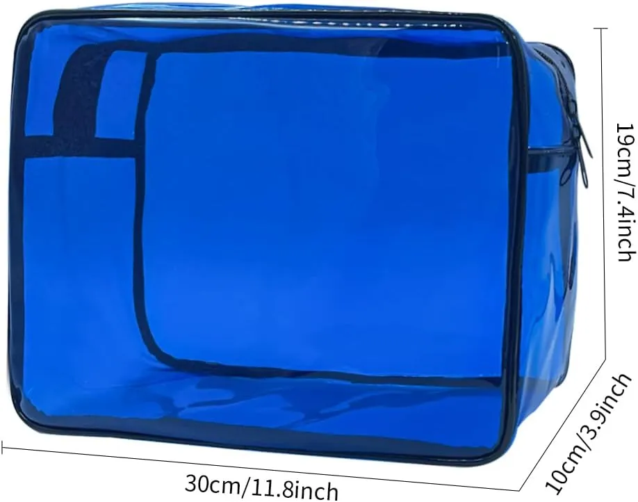 Clear Toiletry Bag, PVC Makeup Bag for Women, Spacious Clear Cosmetic & Toiletry Pouch，Large Transparent Makeup Pouch for Travel (Blue)
