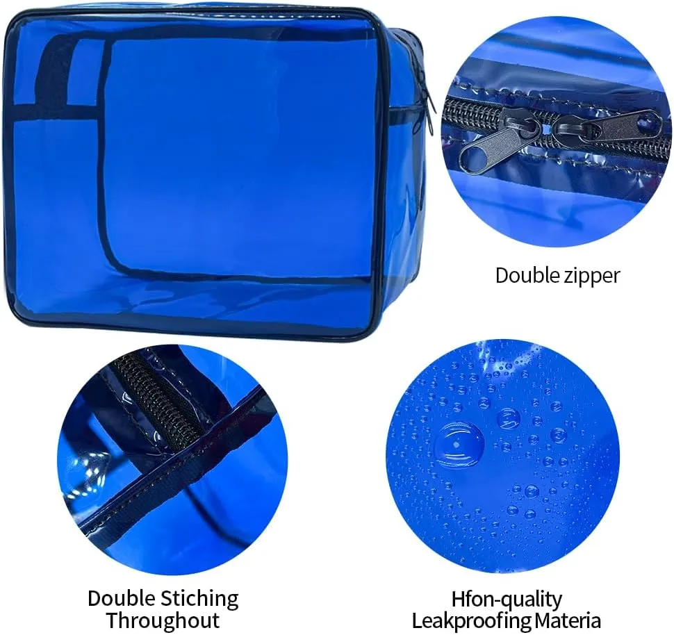 Clear Toiletry Bag, PVC Makeup Bag for Women, Spacious Clear Cosmetic & Toiletry Pouch，Large Transparent Makeup Pouch for Travel (Blue)