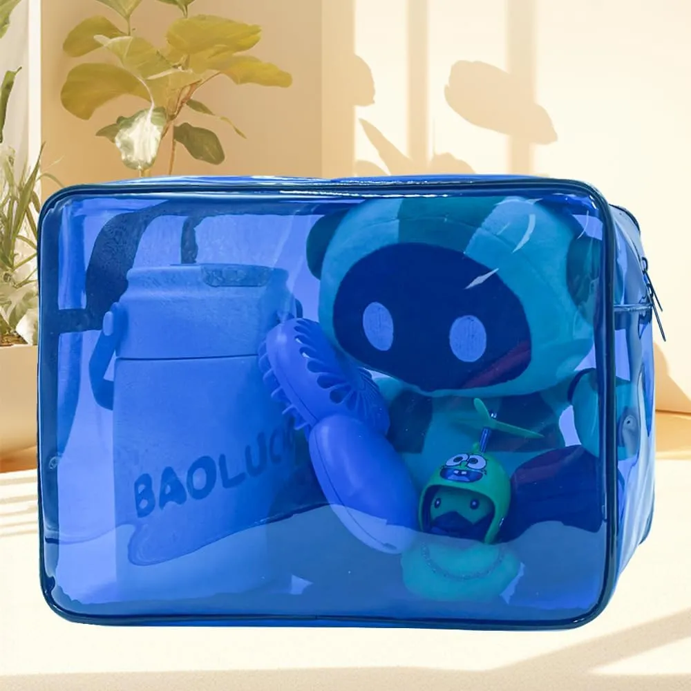 Clear Toiletry Bag, PVC Makeup Bag for Women, Spacious Clear Cosmetic & Toiletry Pouch，Large Transparent Makeup Pouch for Travel (Blue)