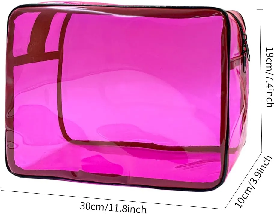 Clear Toiletry Bag, PVC Makeup Bag for Women, Spacious Clear Cosmetic & Toiletry Pouch，Large Transparent Makeup Pouch for Travel (Pink)