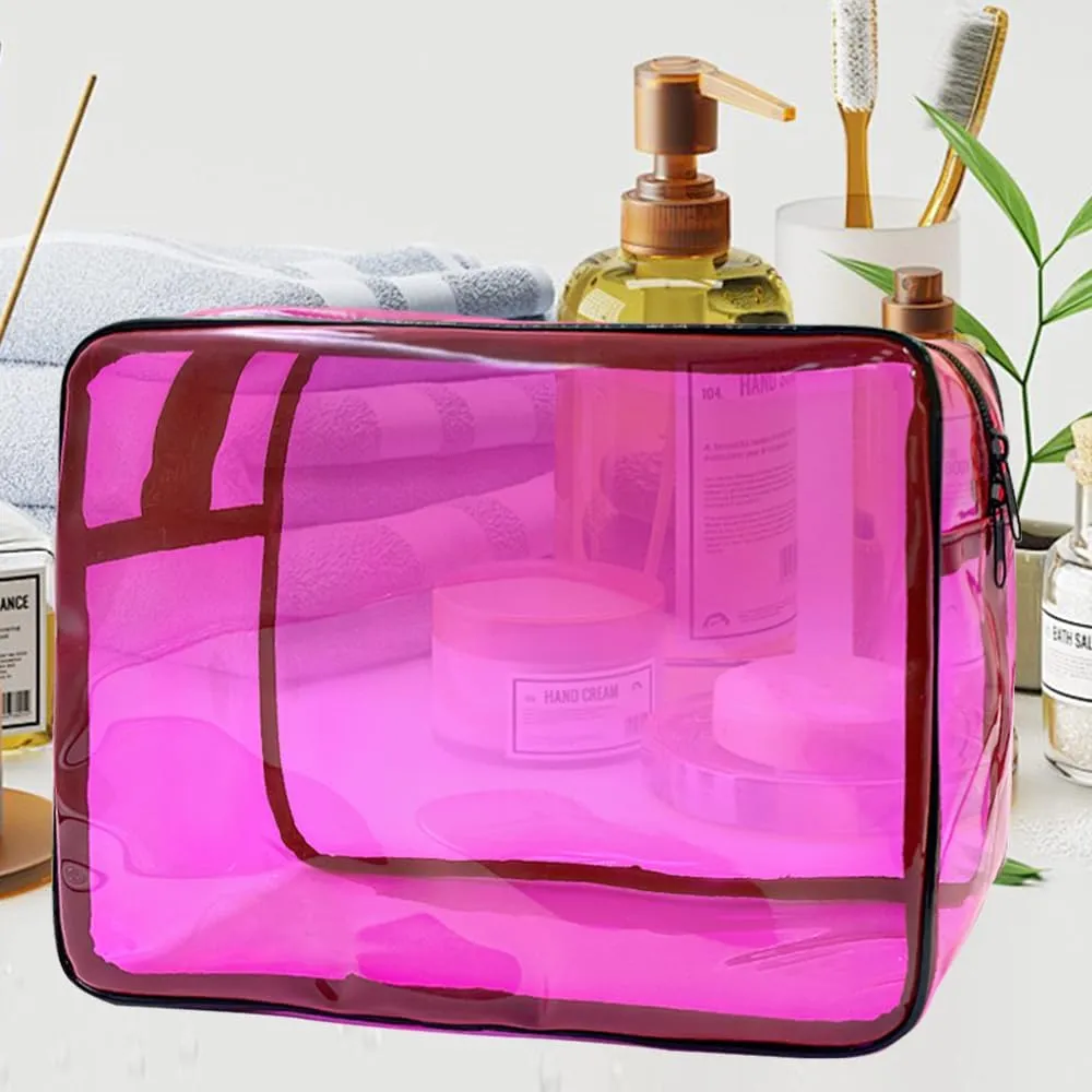 Clear Toiletry Bag, PVC Makeup Bag for Women, Spacious Clear Cosmetic & Toiletry Pouch，Large Transparent Makeup Pouch for Travel (Pink)
