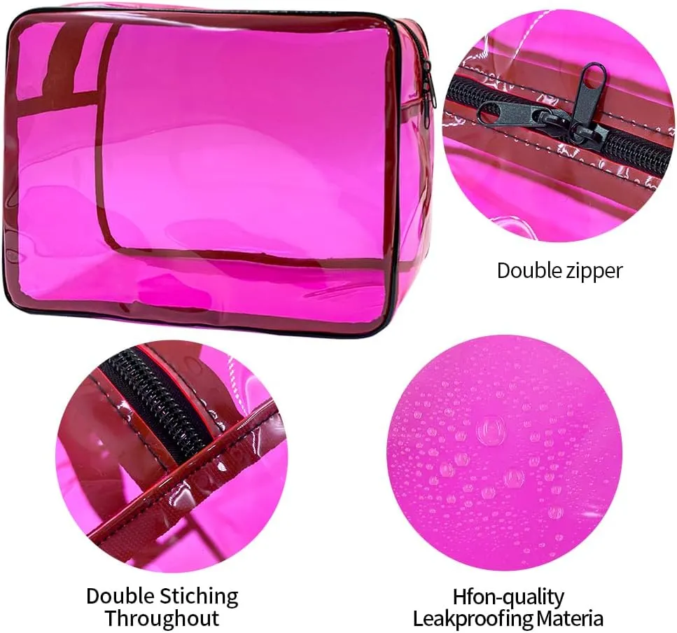 Clear Toiletry Bag, PVC Makeup Bag for Women, Spacious Clear Cosmetic & Toiletry Pouch，Large Transparent Makeup Pouch for Travel (Pink)