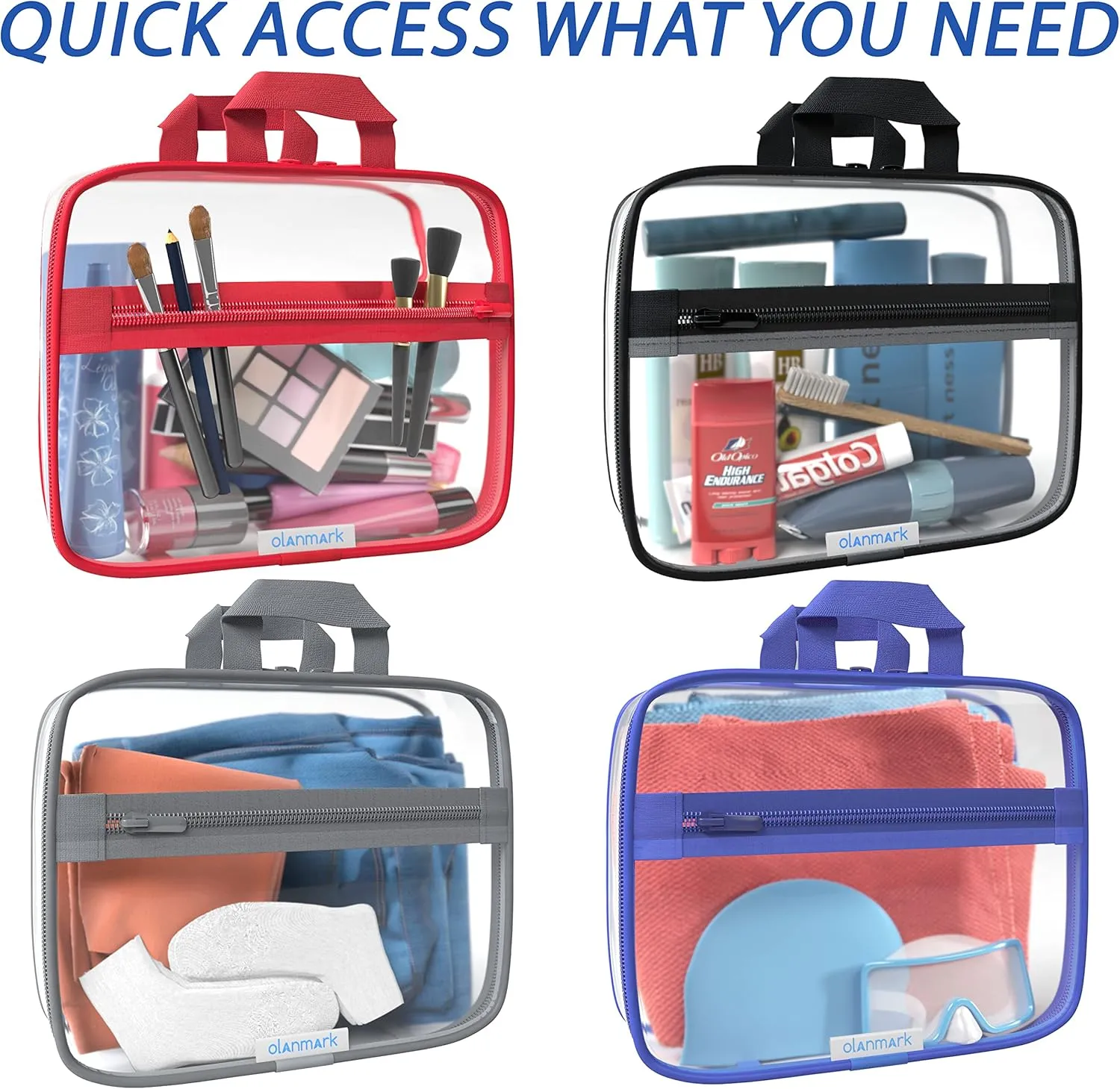 Clear Toiletry Bag - PVC Makeup Bag - Large Transparent Cosmetic Travel Case - See Through Packing Cube with Handle - Clear Bag with Zipper - Plastic Storage Pouch Pink