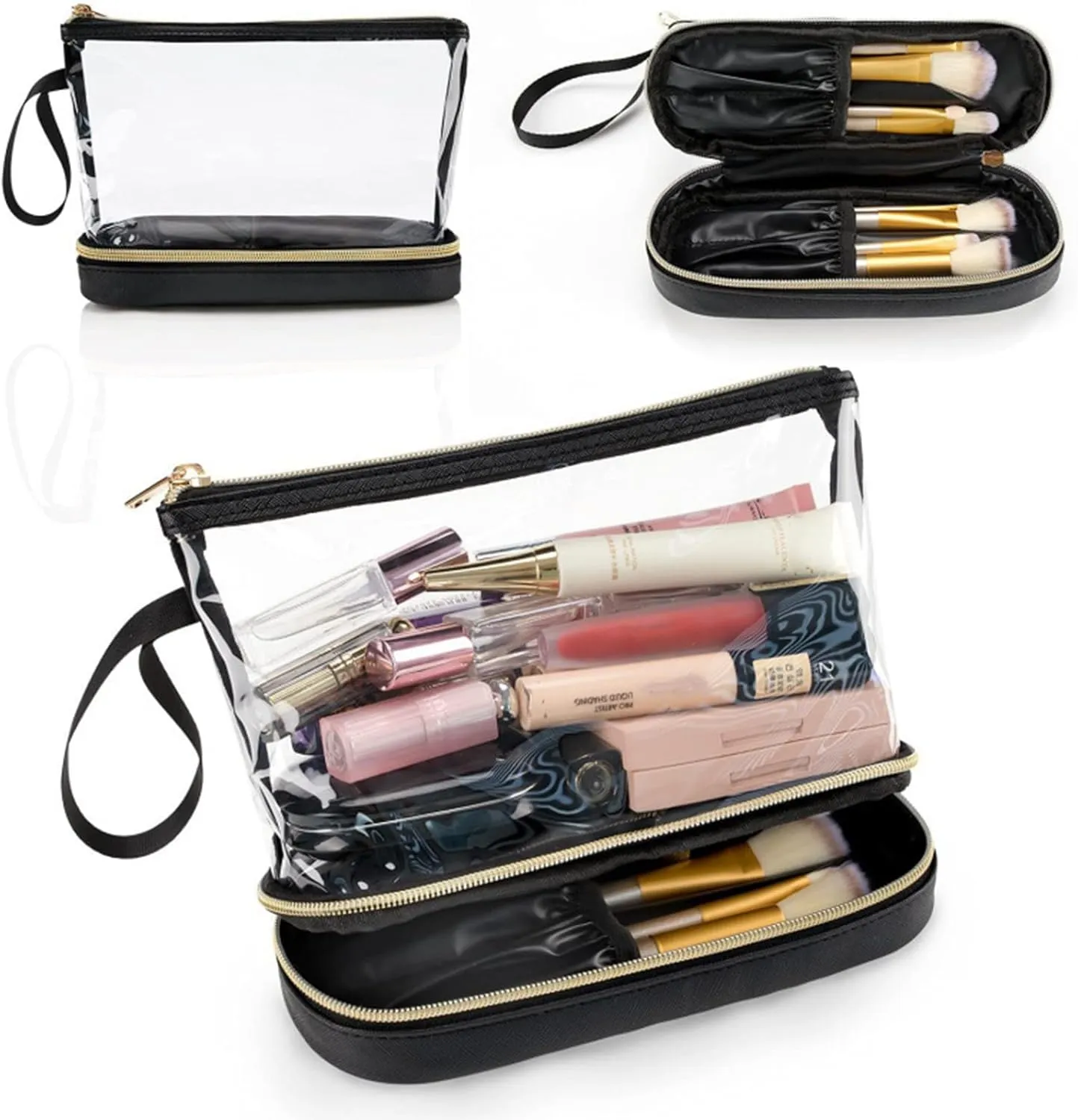 Clear Travel Makeup Bag Cosmetic Bag Portable Zipper Double Layer Toilet Bags Waterproof Pocket