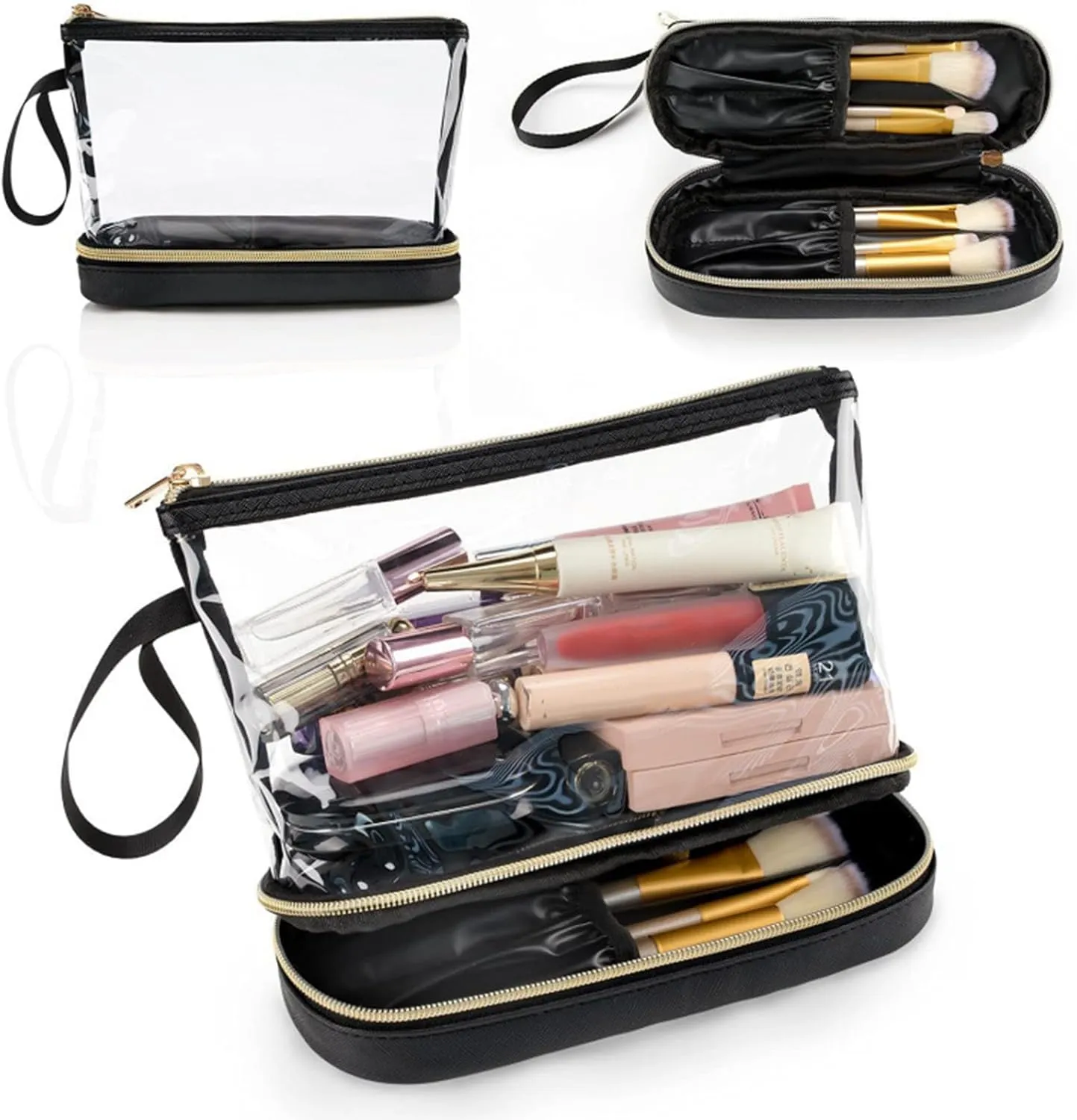 Clear Travel Makeup Bag Cosmetic Bag Portable Zipper Double Layer Toilet Bags Waterproof Pocket
