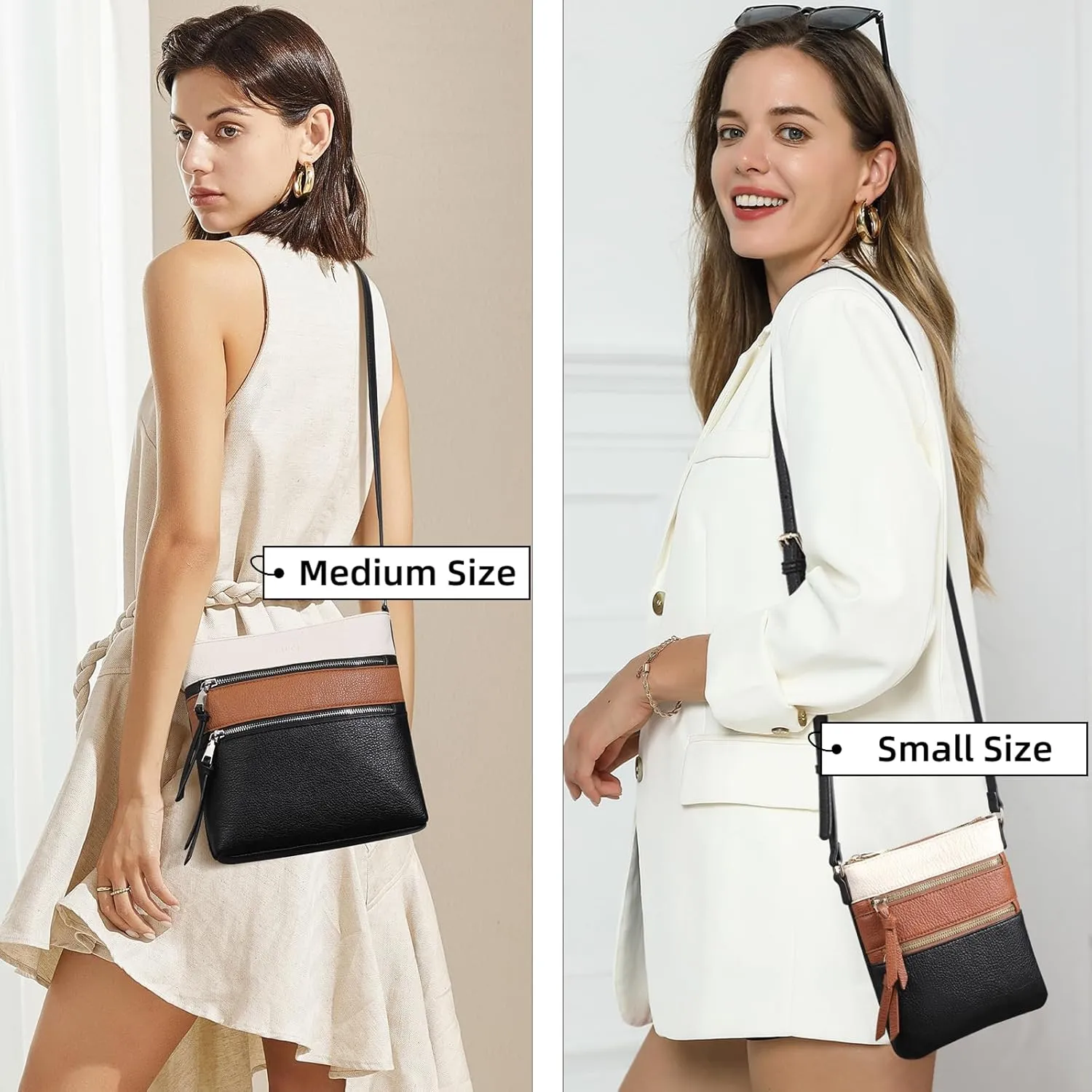 CLUCI Crossbody Purses for Women, Medium Size Zipper Pocket Adjustable Strap, Soft Leather Women's Shoulder Handbags
