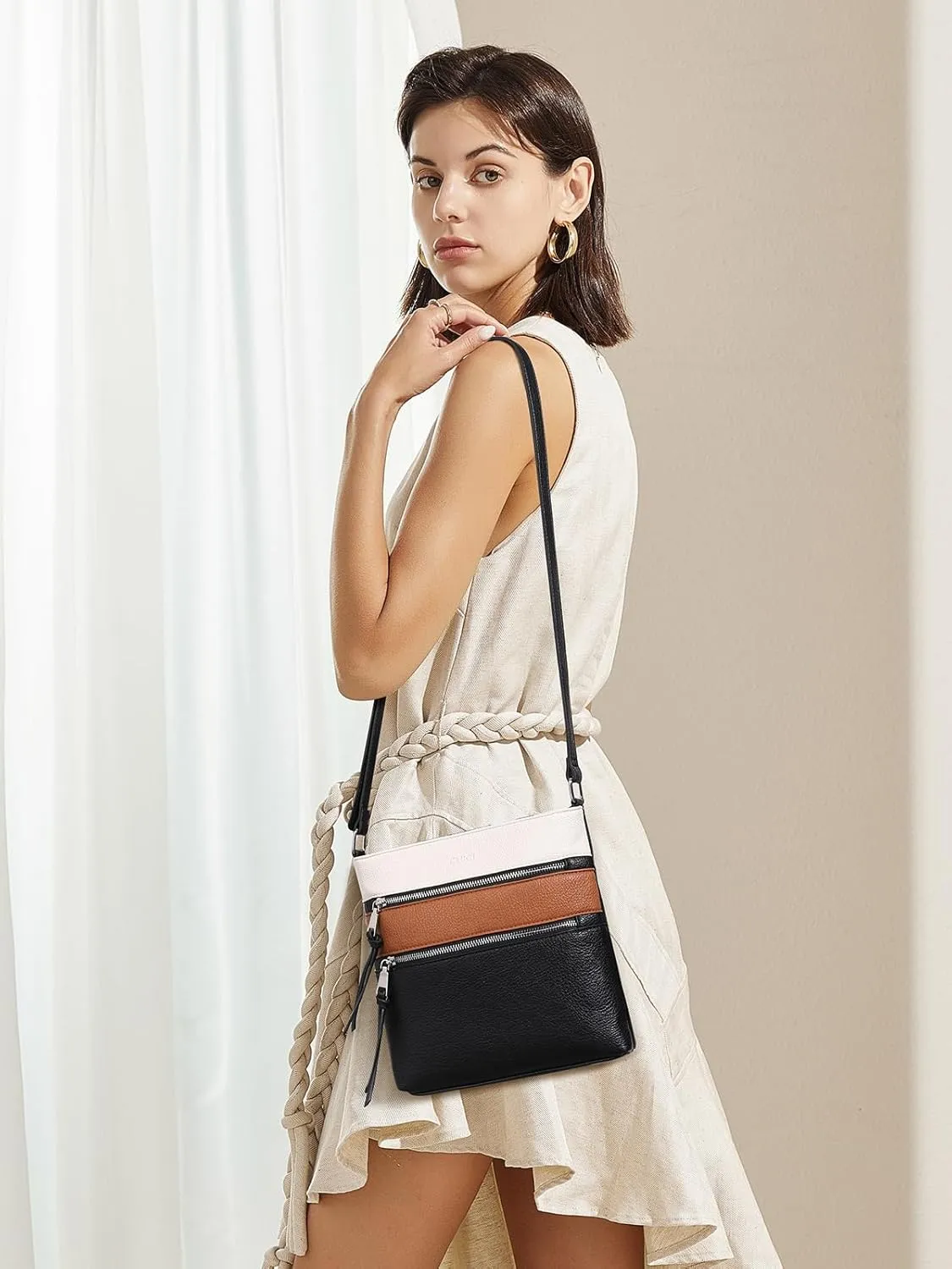 CLUCI Crossbody Purses for Women, Medium Size Zipper Pocket Adjustable Strap, Soft Leather Women's Shoulder Handbags