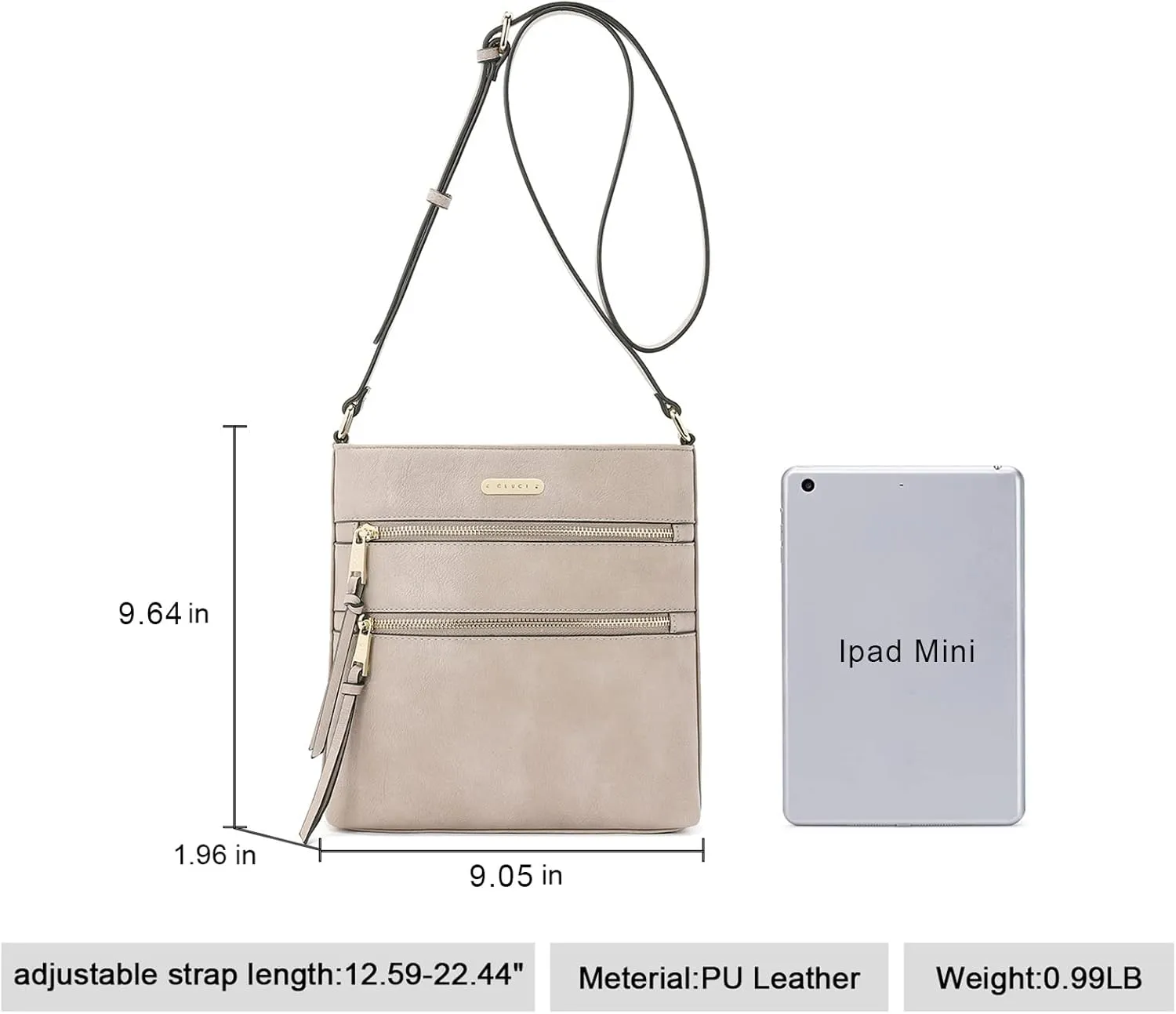 CLUCI Crossbody Purses for Women, Medium Size Zipper Pocket Adjustable Strap, Soft Leather Women's Shoulder Handbags