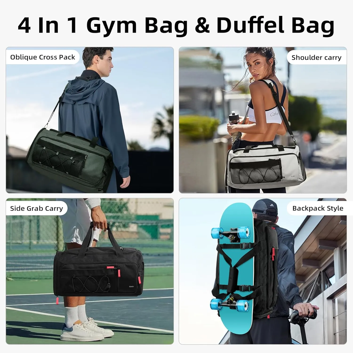 CLUCI Gym Bag for Men & Women, Sports Duffel Bag Travel Gym Weekender Overnight Bag with Shoe Compartment