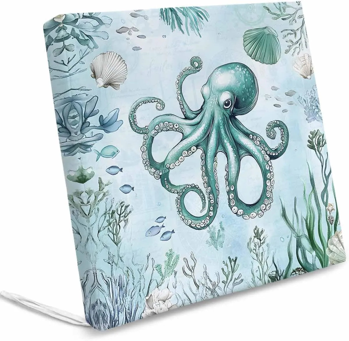 Coastal Octopus Outdoor Cushion Chair Cover Set of 2 - Waterproof Couch Seat Covers, Cyan Nautical Fish Shells Seaweeds Patio Furniture Protector Cushions Slipcovers for Sofa/RV, 22"x22"x4"