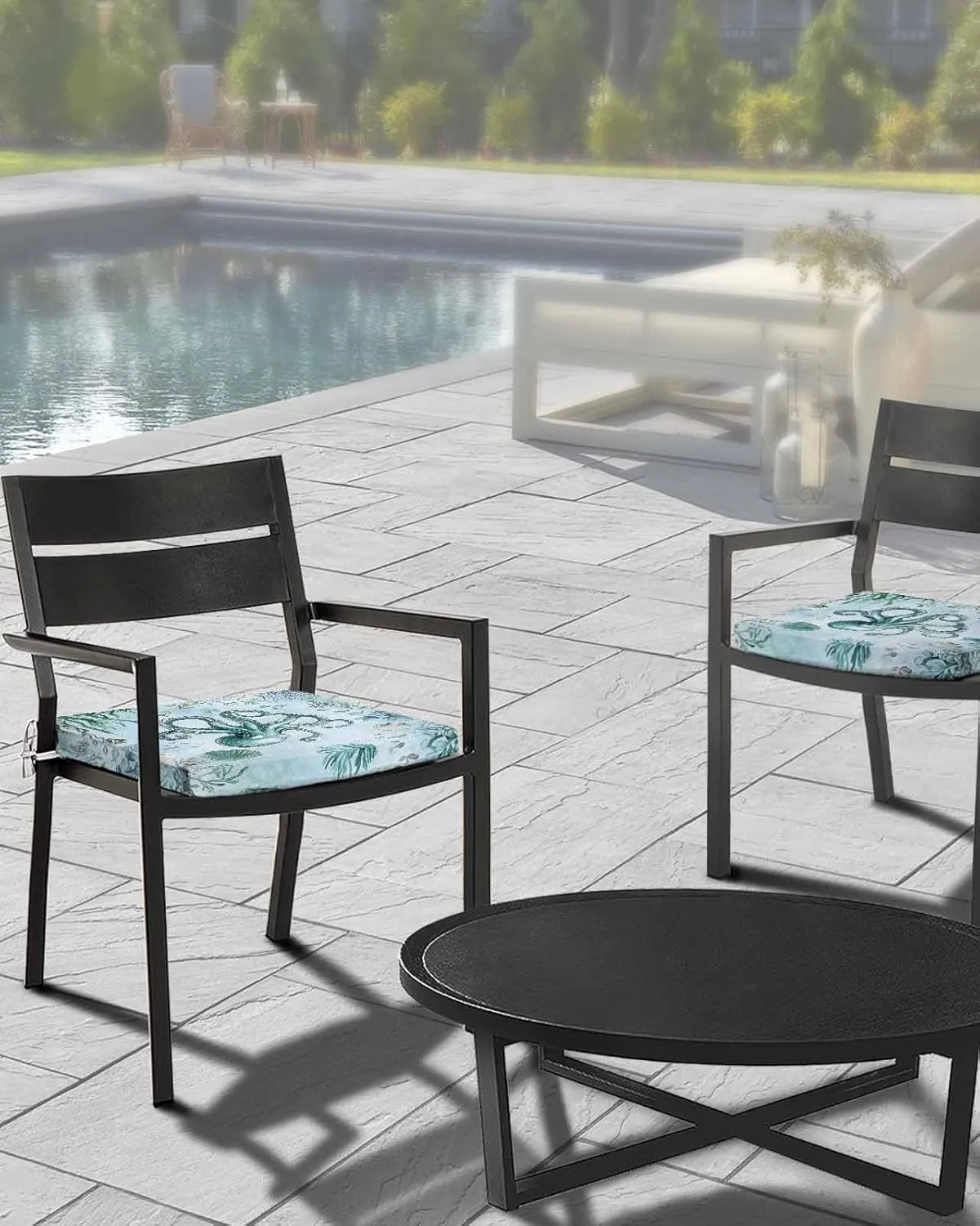 Coastal Octopus Outdoor Cushion Chair Cover Set of 2 - Waterproof Couch Seat Covers, Cyan Nautical Fish Shells Seaweeds Patio Furniture Protector Cushions Slipcovers for Sofa/RV, 22"x22"x4"