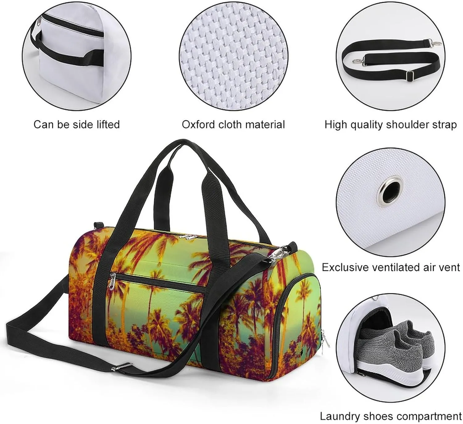 Coconut Palms Sports Tote Gym Bag for Women Men, Overnight Bag with Shoe Compartment Water Resistant