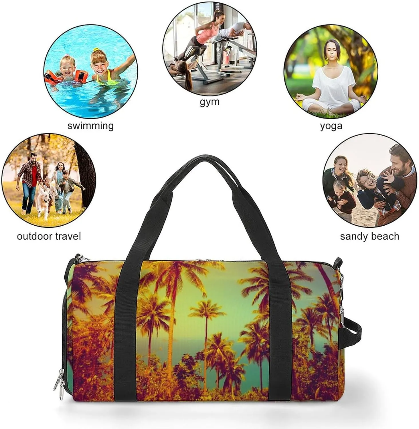 Coconut Palms Sports Tote Gym Bag for Women Men, Overnight Bag with Shoe Compartment Water Resistant