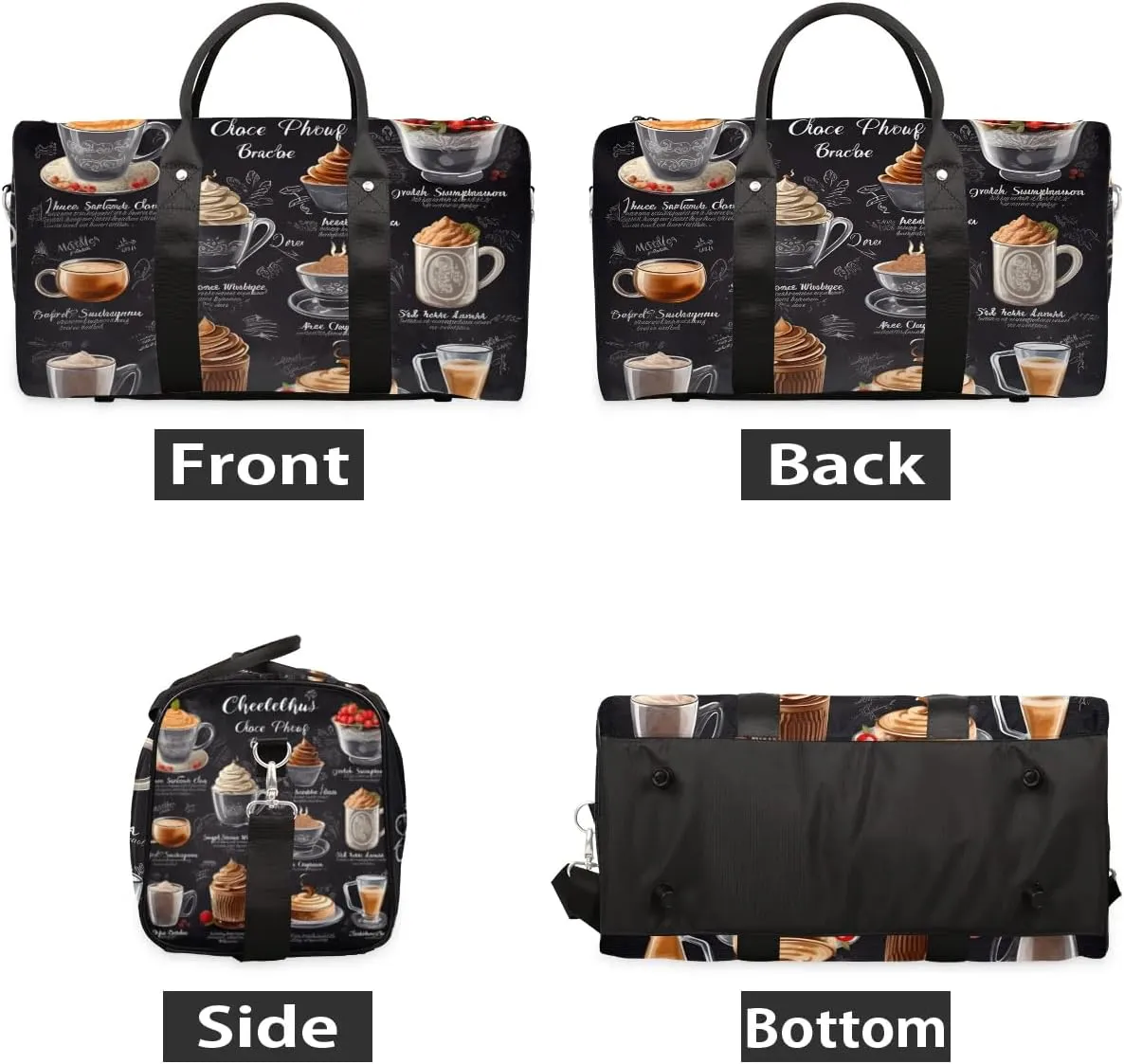 Coffee Theme Travel Duffel Bag for Women Men Waterproof Foldable Overnight Weekender Bag Large Capacity Sports Gym Bag