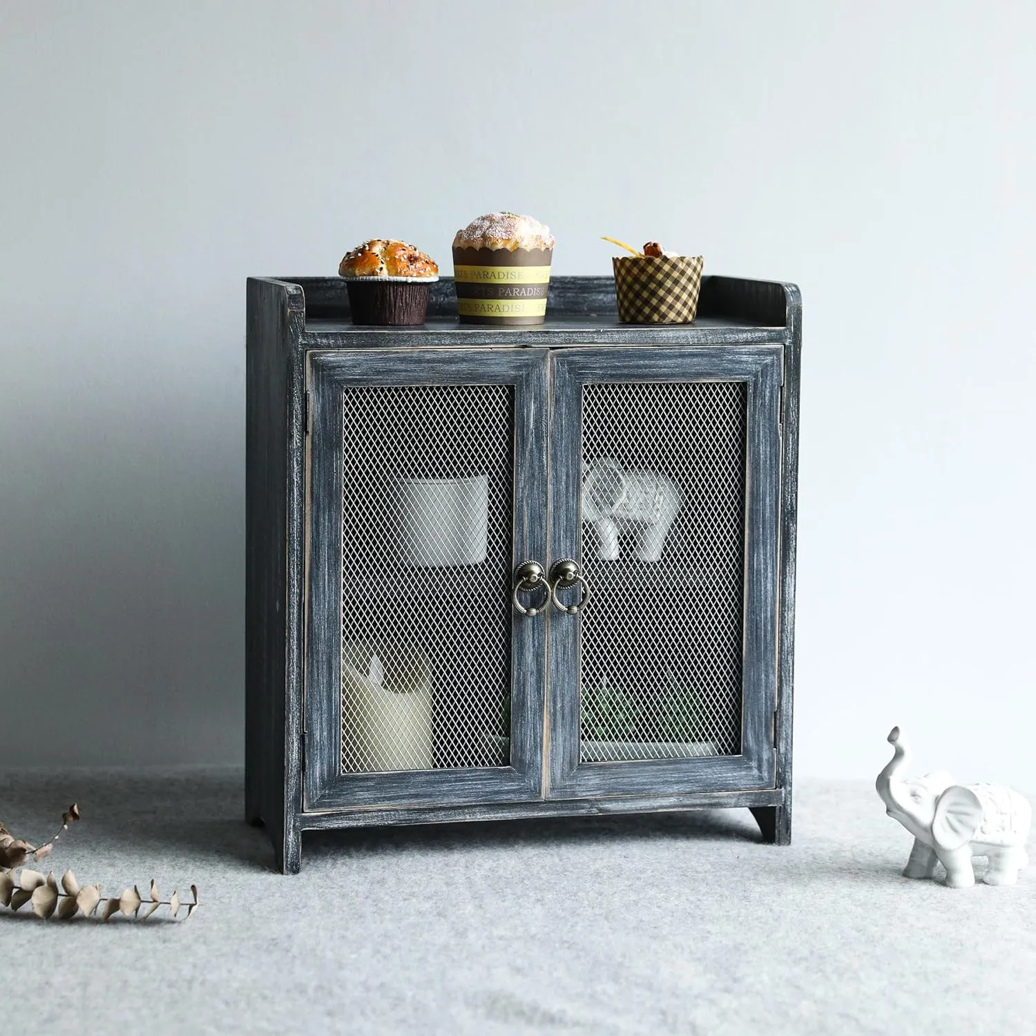 COLLECTIVE HOME - Storage Cabinet, Mini Countertop Cabinet, Wood Organizer for Bedroom Kitchen with Magnetic Door, Storage for Spice Jars, 14.5 x 6.5 x 10 (Grey) (15.75")