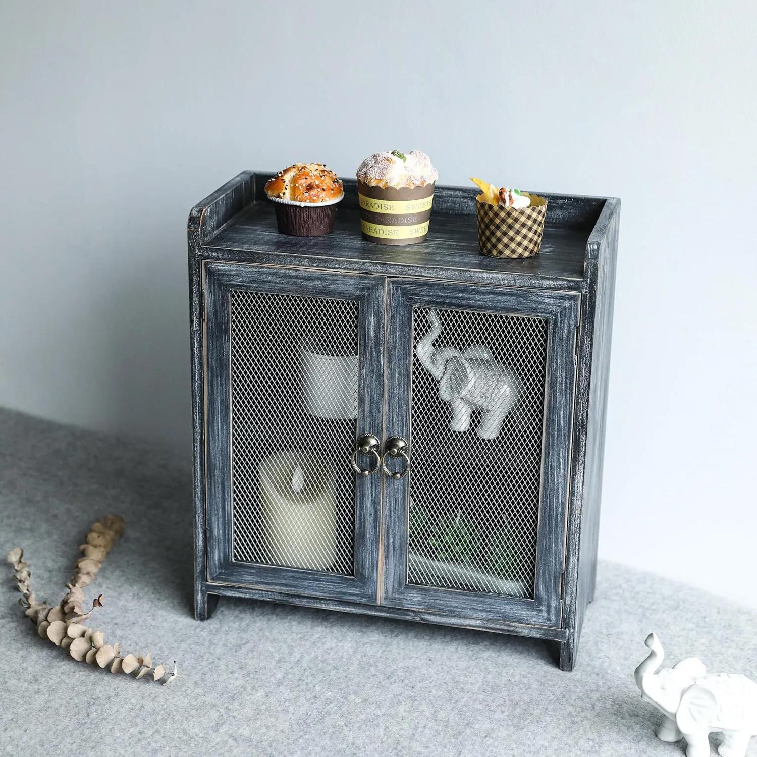COLLECTIVE HOME - Storage Cabinet, Mini Countertop Cabinet, Wood Organizer for Bedroom Kitchen with Magnetic Door, Storage for Spice Jars, 14.5 x 6.5 x 10 (Grey) (15.75")