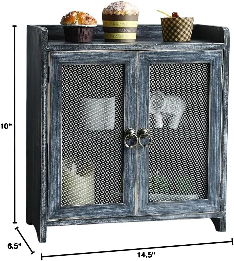 COLLECTIVE HOME - Storage Cabinet, Mini Countertop Cabinet, Wood Organizer for Bedroom Kitchen with Magnetic Door, Storage for Spice Jars, 14.5 x 6.5 x 10 (Grey) (15.75")
