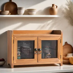 COLLECTIVE HOME - Storage Cabinet, Mini Countertop Cabinet, Wood Organizer for Kitchen Living Room Bedroom Bathroom Office with Magnetic Door, (Brown   Glass)