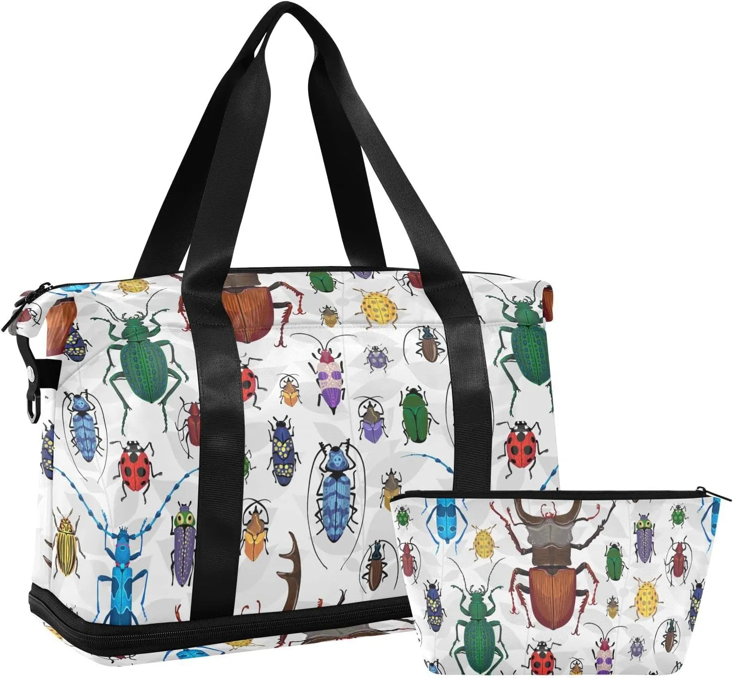 Colored Beetles Bugs Duffel Gym Bag for Women Sports Travel Duffel Bag Carry On Bag with Luggage Sleeve Maternity Bag for Business Trip