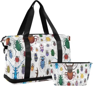 Colored Beetles Bugs Duffel Gym Bag for Women Sports Travel Duffel Bag Carry On Bag with Luggage Sleeve Maternity Bag for Business Trip