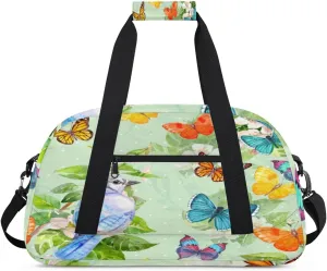 Colorful Butterflies Gym Duffel Bag for Men Women Bird Flower Sports Tote Bag with Adjustable Shoulder Strap for Dance Gymnastics Traveling Outdoor Camping Overnight Stay