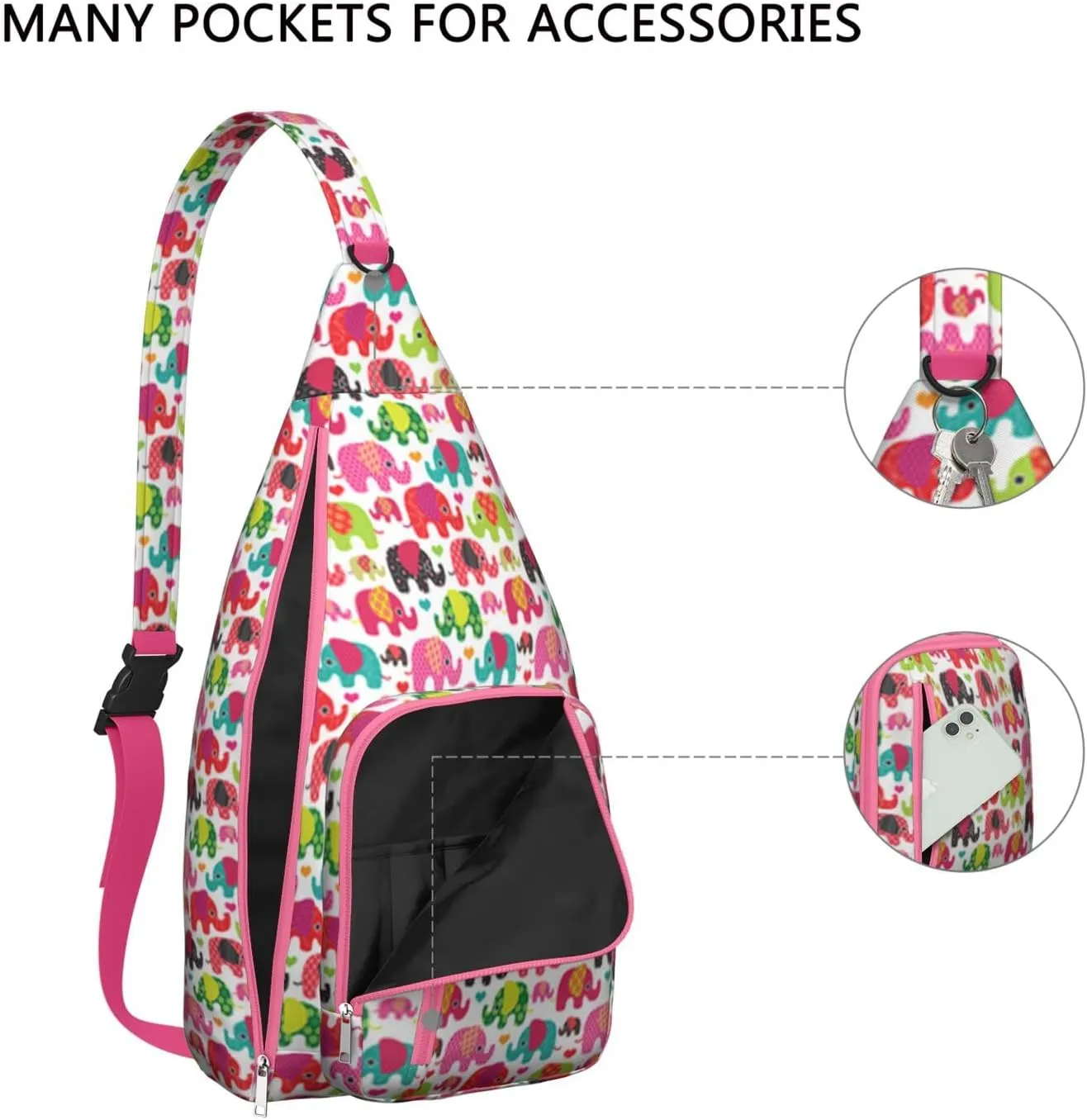 Colorful Elephant Crossbody Bag Daypack for Women Men Lightweight Waterproof Sling Bag Backpack Hiking Cycling