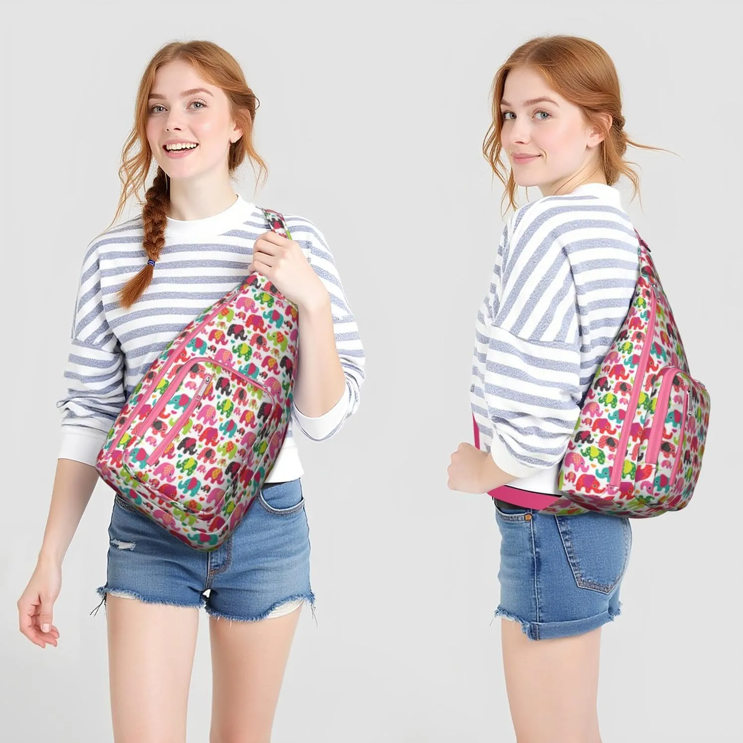 Colorful Elephant Crossbody Bag Daypack for Women Men Lightweight Waterproof Sling Bag Backpack Hiking Cycling