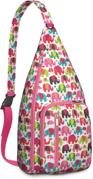 Colorful Elephant Crossbody Bag Daypack for Women Men Lightweight Waterproof Sling Bag Backpack Hiking Cycling