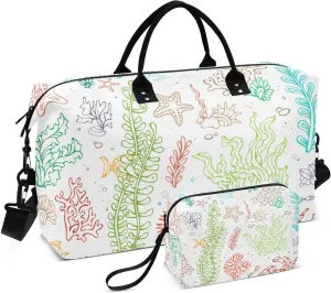 Colourful Shell Algae Fish Starfish Duffel Bag for Gym Yoga Weekender Overnight Quilting Travel Bag Set