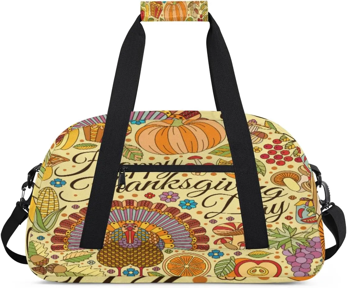 Colourful Turkey Gym Duffel Bag for Men Women Cartoon Fruits Sports Tote Bag with Adjustable Shoulder Strap for Dance Gymnastics Traveling Outdoor Camping Overnight Stay