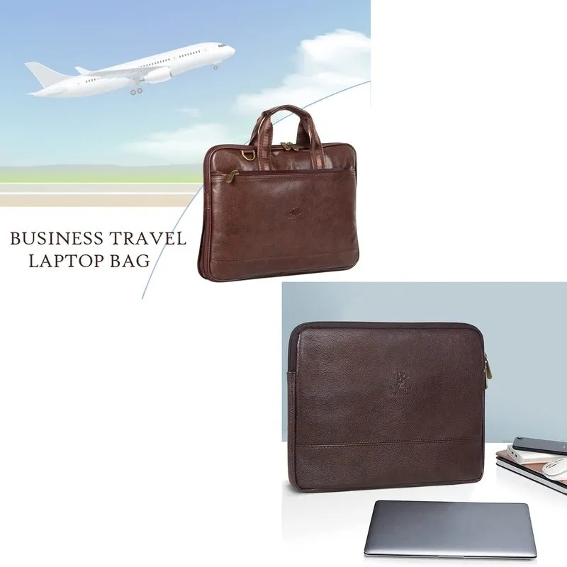 Combo: THE CLOWNFISH 14 Inch Vegan Leather Laptop Briefcase & Tablet Sleeve | 10 Ltrs | Dark Brown