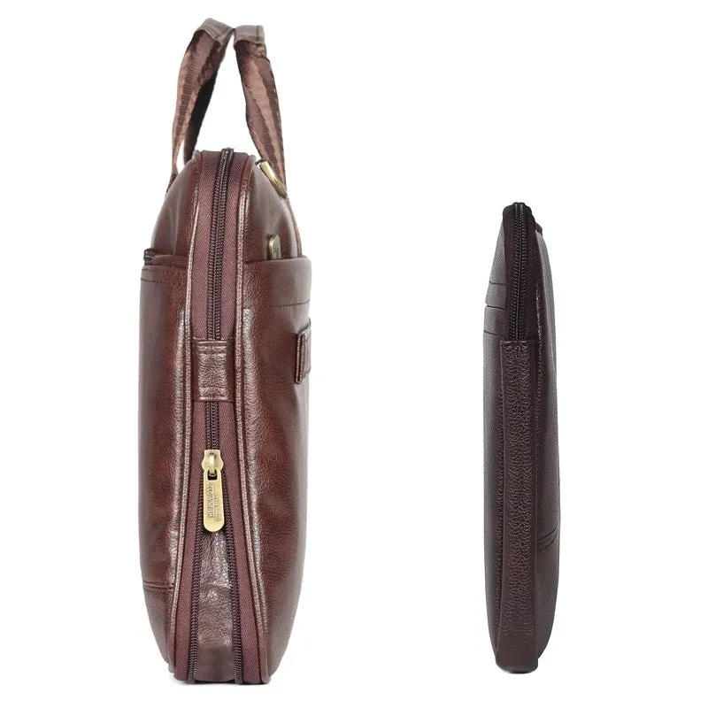 Combo: THE CLOWNFISH 14 Inch Vegan Leather Laptop Briefcase & Tablet Sleeve | 10 Ltrs | Dark Brown