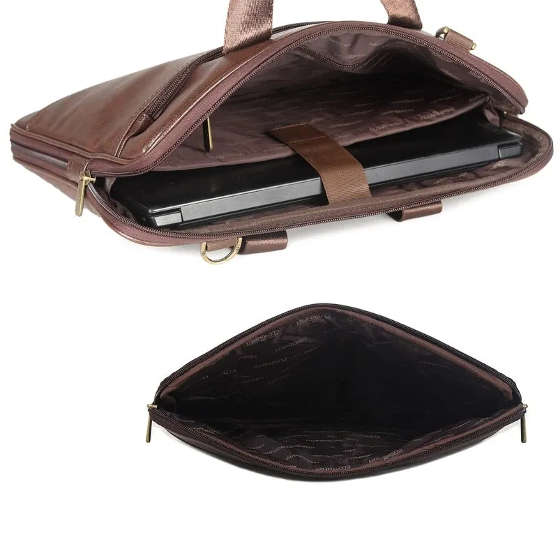 Combo: THE CLOWNFISH 14 Inch Vegan Leather Laptop Briefcase & Tablet Sleeve | 10 Ltrs | Dark Brown