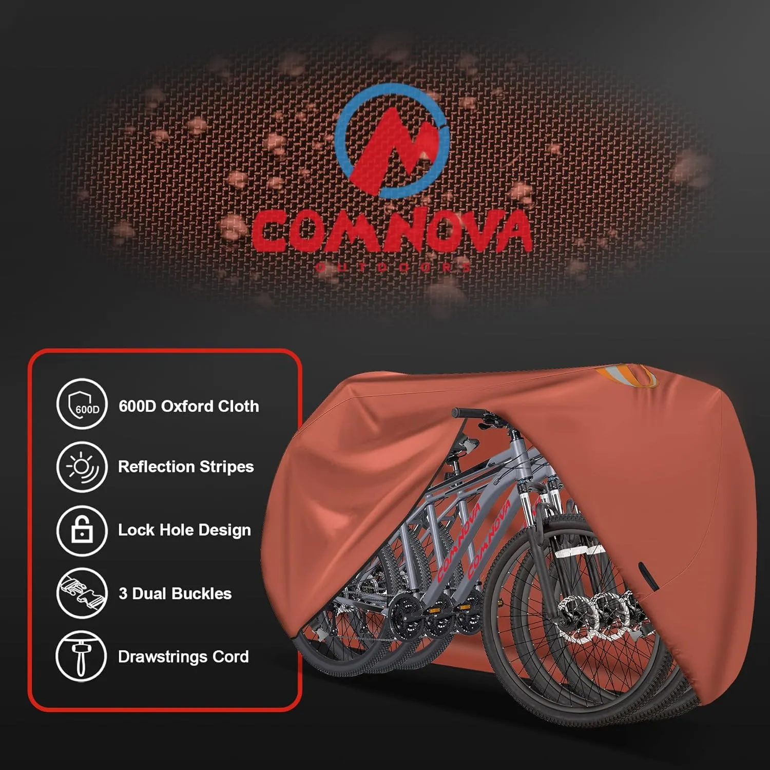 Comnova 3 Bikes Cover - Outdoor Stationary 3 Bikes Waterproof & Heavy Duty, 600D Bicycle Covers for eBike, Mountain, Road, Hybrid, Beach Cruiser Storage