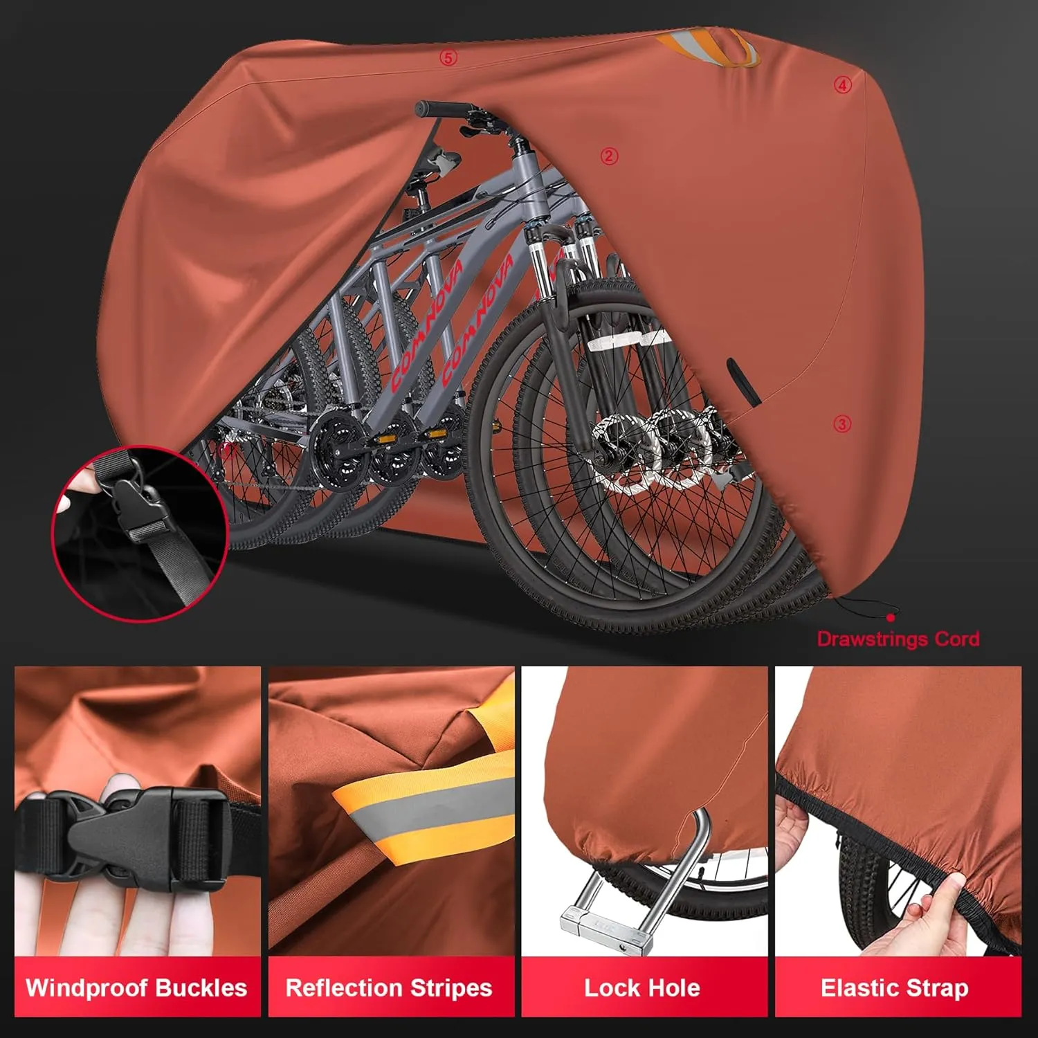 Comnova 3 Bikes Cover - Outdoor Stationary 3 Bikes Waterproof & Heavy Duty, 600D Bicycle Covers for eBike, Mountain, Road, Hybrid, Beach Cruiser Storage