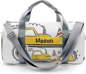 Construction Machinery Power Personalized Duffel Bag,Custom Travel Gym Bag with Name,Waterproof Sports Overnight Bag with Shoe Compartment & Shoulder Strap