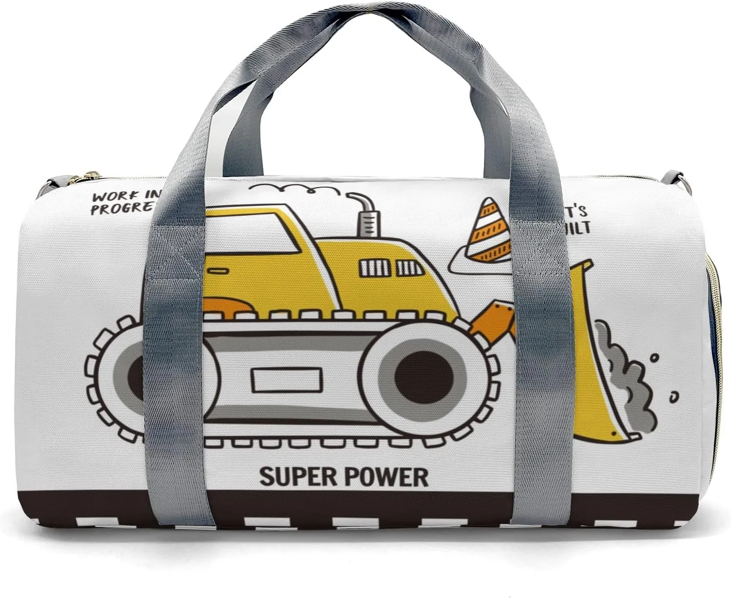 Construction Machinery Power Personalized Duffel Bag,Custom Travel Gym Bag with Name,Waterproof Sports Overnight Bag with Shoe Compartment & Shoulder Strap