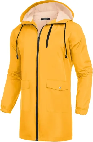 COOFANDY Men's Long Raincoat Ligtweight Rain Jacket Waterproof Outdoor Jackets with Hood