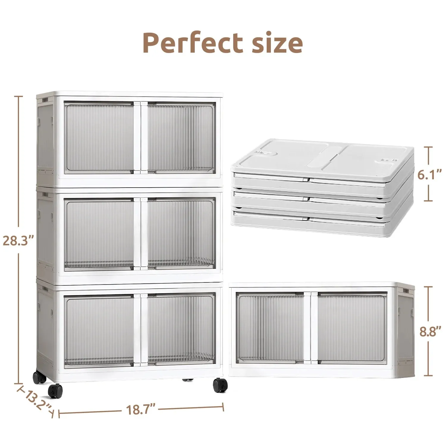 COOKCOK Storage Bins with Lids, Foldable Plastic Storage Container with Door, 3 Pack Stackable Collapsible Storage Bins for Closet Organizers and Storage, Secure Lock, 20.2"x 14.2"x 35.4"