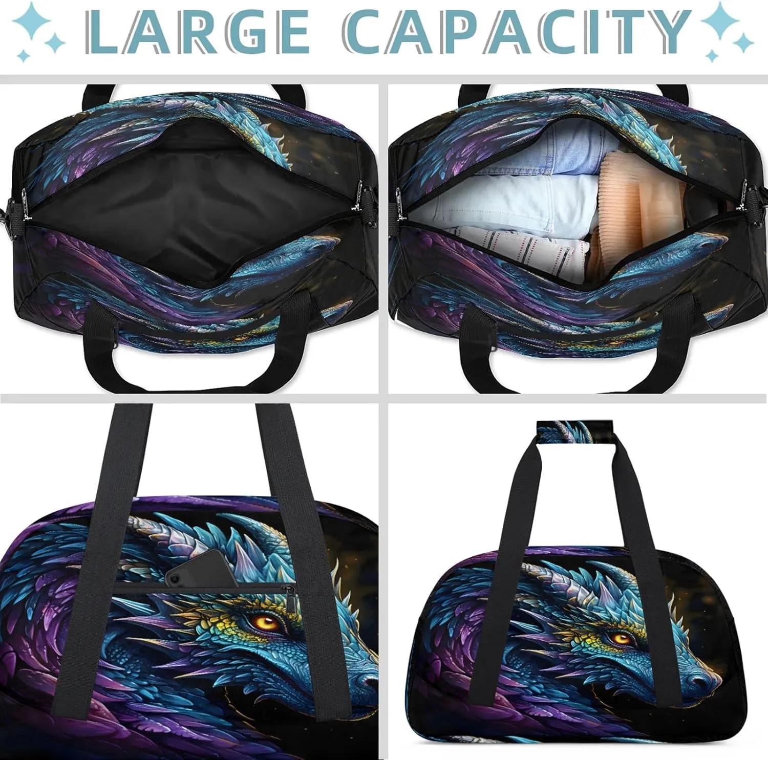Cool Dragon Small Gym Bag 18 inch Carry On Duffel Bag for Weekender Travel Sports Workout Yoga Gymnastics Dance Ballet