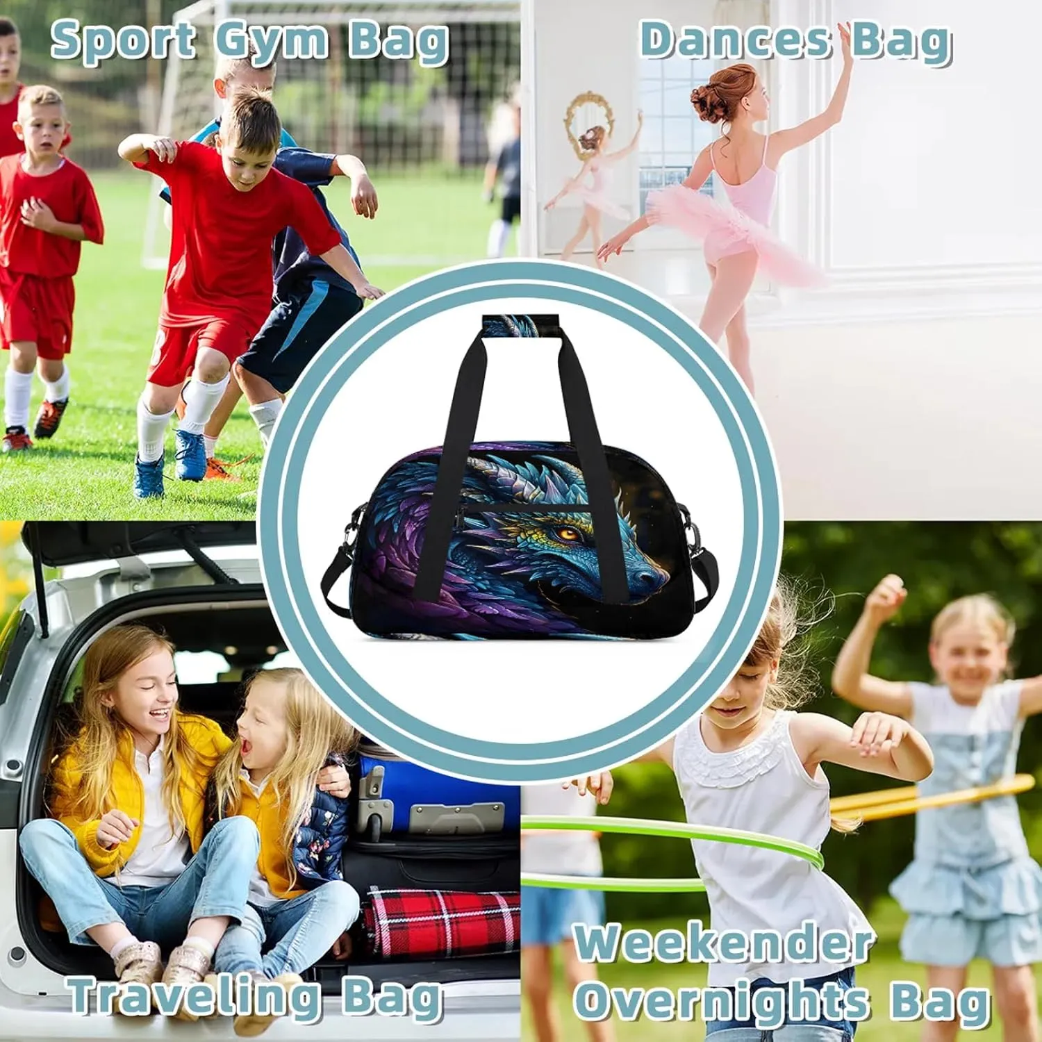 Cool Dragon Small Gym Bag 18 inch Carry On Duffel Bag for Weekender Travel Sports Workout Yoga Gymnastics Dance Ballet