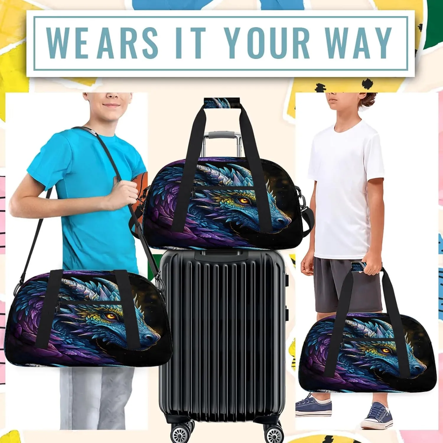 Cool Dragon Small Gym Bag 18 inch Carry On Duffel Bag for Weekender Travel Sports Workout Yoga Gymnastics Dance Ballet