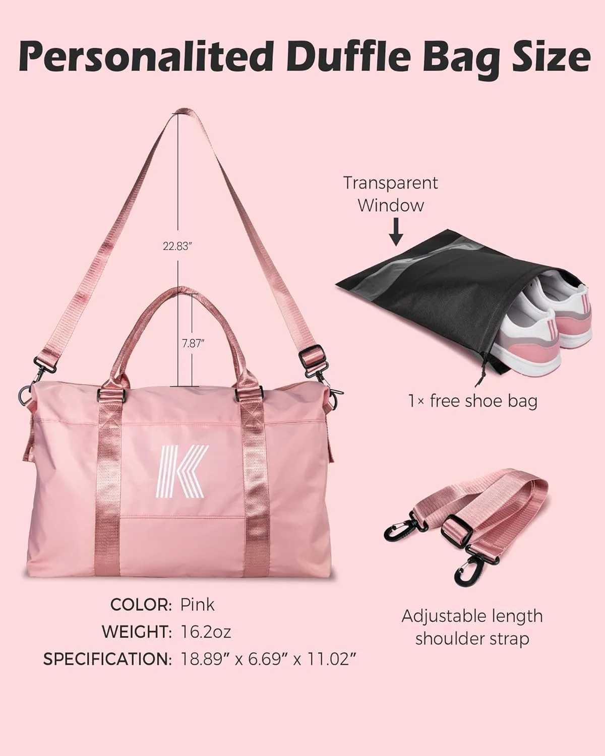 Cool Stuff for Teen Girls, Personalized Gifts, Initial Travel Duffel Bag, Personalized Weekender Bag,Monogram Overnight Bag, Customizable Gifts for Girls Age 6-8 8-10 11-12 (Letter I)